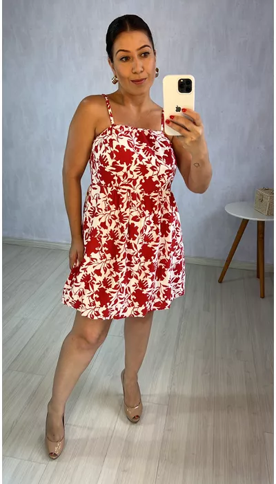 VESTIDO CURTO - BRANCO E VERMELHO