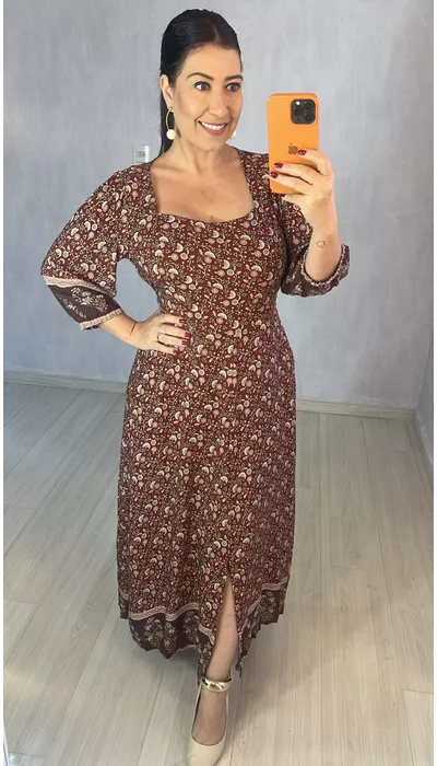 VESTIDO MARROM ESTAM... - KARINA CINTRA