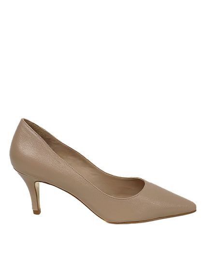 Scarpin Bege Salto Fino Couro - SAGIAN