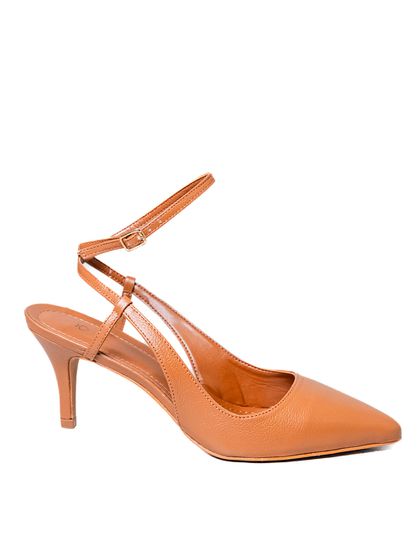 Slingback em Couro Salto Fino Caramelo - SAGIAN