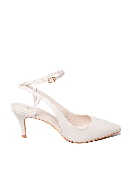 Slingback em Couro Salto Fino Off White - SAGIAN