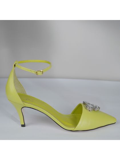 Scarpin Verde Limão Salto Fino Couro - SAGIAN