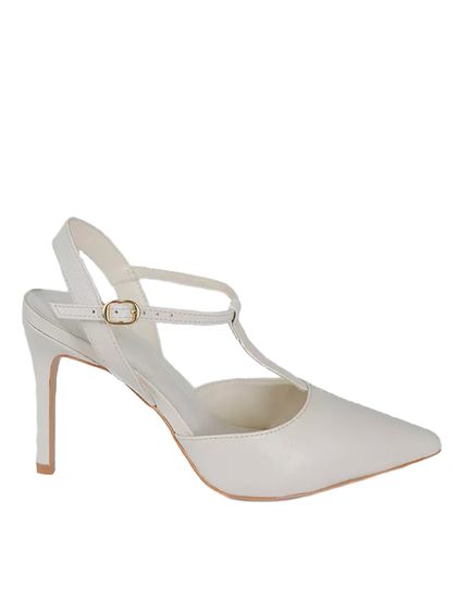 Scarpin Off White Salto Fino em Couro Fivela Ajust... - SAGIAN