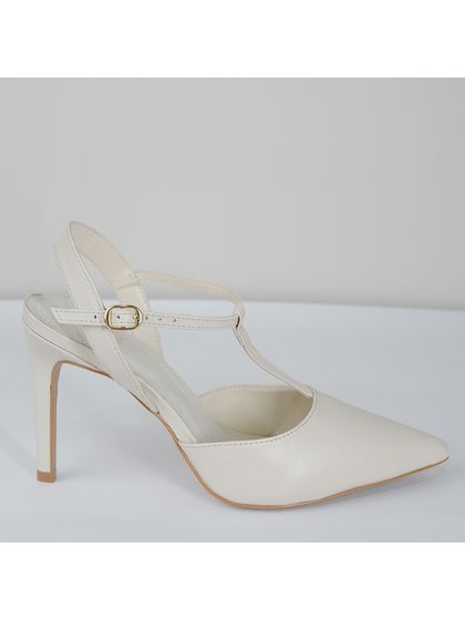 Scarpin Off White Salto Fino em Couro Fivela Ajust... - SAGIAN