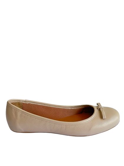 Sapatilha Confort Bege em Couro Bico Redondo - SAGIAN