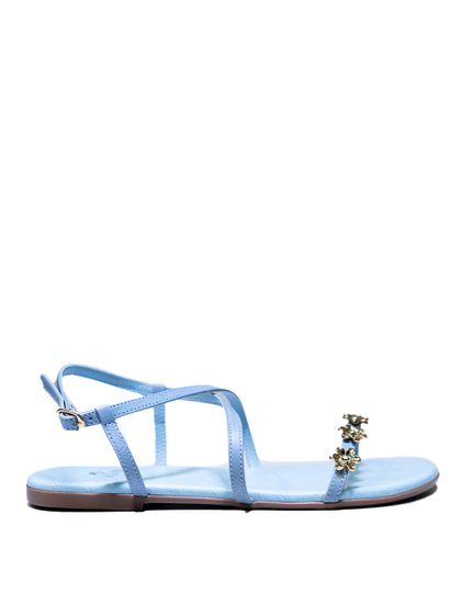 Sandália Rasteira Azul Horênsia Couro - SAGIAN