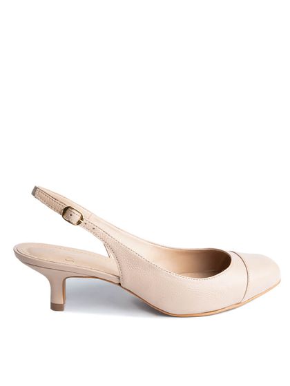 Slingback em Couro Salto Fino Bege Carmem - SAGIAN
