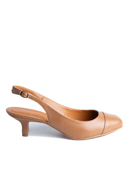 Slingback em Couro Salto Fino Caramelo Carmem - SAGIAN