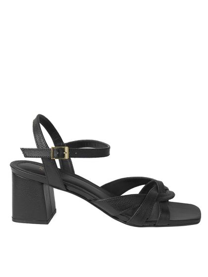 Sandália Preta Salto Bloco Couro - SAGIAN