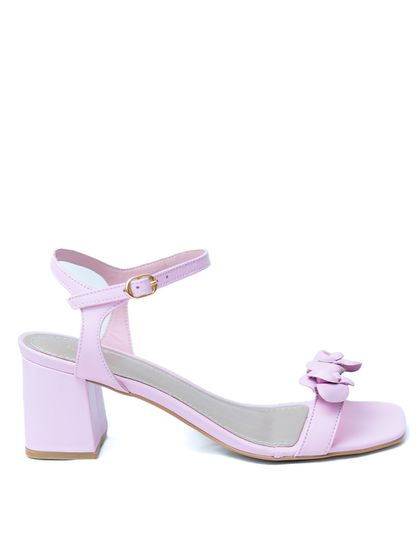 Sandália Rosa Candy Salto Bloco Flores Couro - SAGIAN