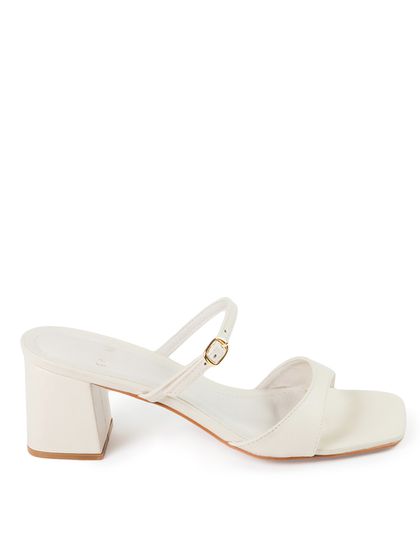 Tamanco Off White Salto Bloco Couro Fivela Ajustáv... - SAGIAN