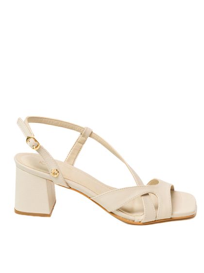Sandália Off White Salto Bloco Couro - SAGIAN