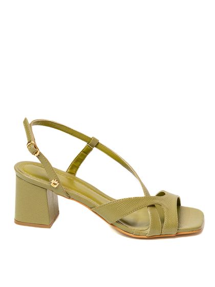 Sandália Verde Pistache Salto Bloco Couro - SAGIAN