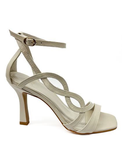 Sandália Off White Salto Fino Couro - SAGIAN