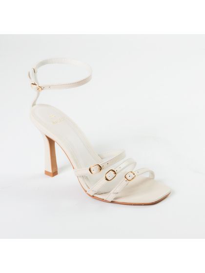 Sandália Off White Salto Fino Couro Fivelas - SAGIAN