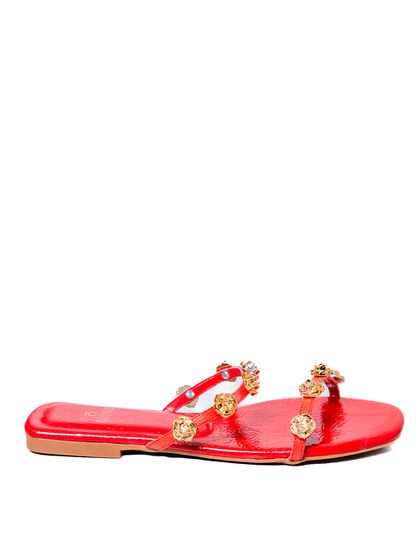Sandália Rasteira Vermelho Morango Couro - SAGIAN