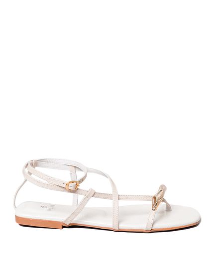 Sandália Rasteira Off White Couro - SAGIAN