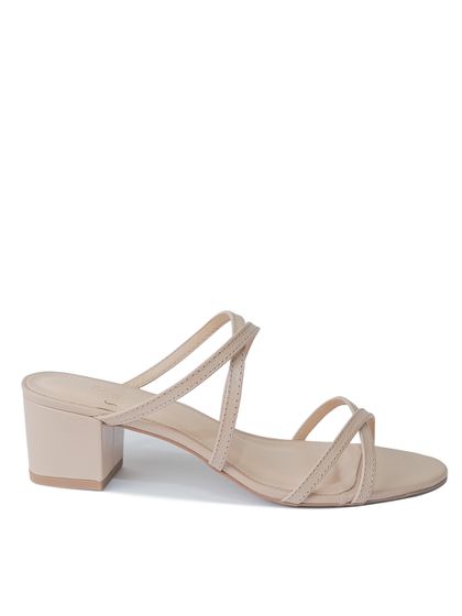 Tamanco Bege Salto Bloco Tiras Couro - SAGIAN