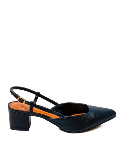 Scarpin Confort Salto Bloco Preto Em Couro - SAGIAN