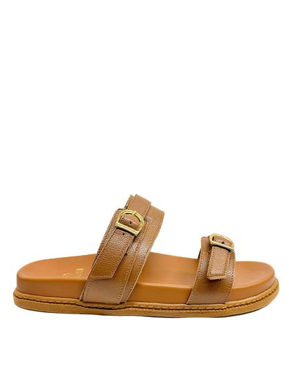 Sandália Papete Off White Caramelo Couro - SAGIAN
