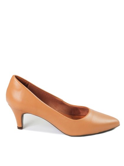 Scarpin Confort Salto Fino Mel em Couro Clarice - SAGIAN