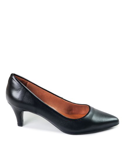 Scarpin Confort Salto Fino Preto em Couro Clarice - SAGIAN