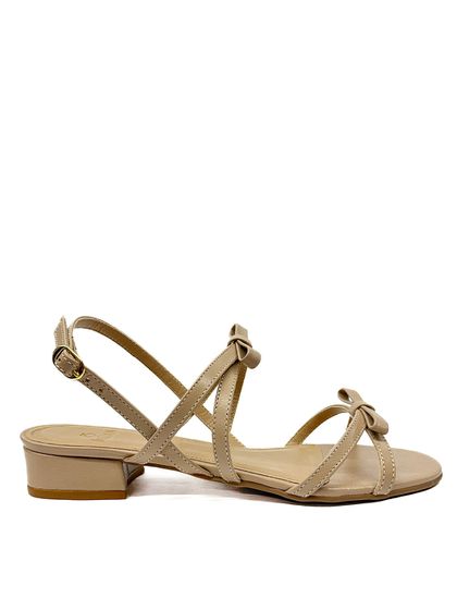 Sandália Bege Candy Salto Bloco Couro Laço - SAGIAN