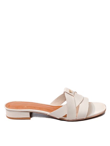 Sandália Off White Salto Bloco Cris Couro - SAGIAN