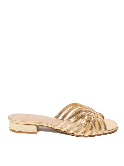 Tamanco Dourado Salto Bloco Couro - SAGIAN