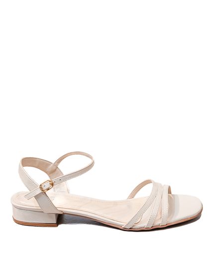 Sandália Off White Salto Bloco Couro - SAGIAN