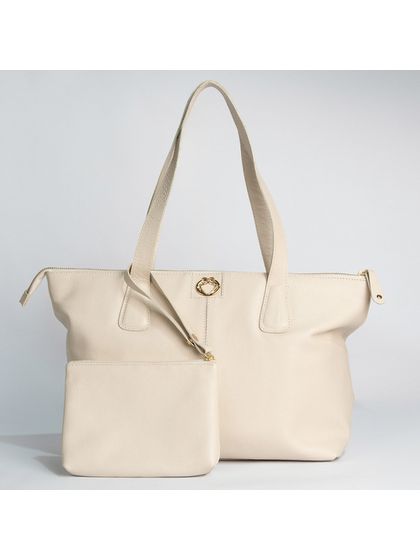Bolsa Shopping Off White Couro Grande - SAGIAN