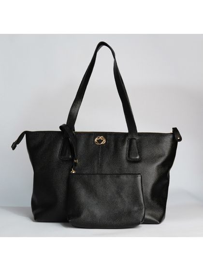 Bolsa Shopping Preta Couro Grande - SAGIAN