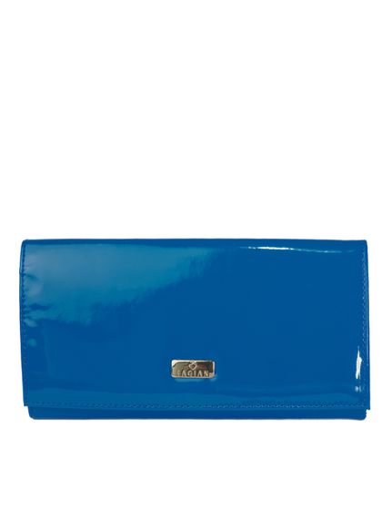 Bolsa Clutch Azul em Couro Verniz com Alça em Corr... - SAGIAN