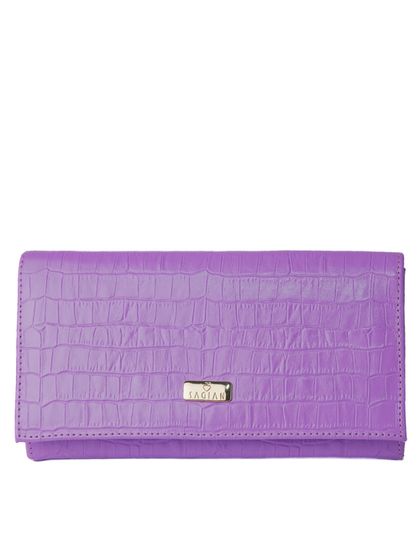 Bolsa Clutch Violeta em Couro Croco com Alça em Co... - SAGIAN