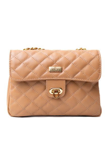 Bolsa Tiracolo Mel Couro Matelassê Média Tati - SAGIAN