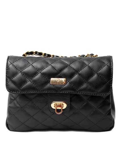 Bolsa Tiracolo Preta Couro Matelassê Média Tati - SAGIAN