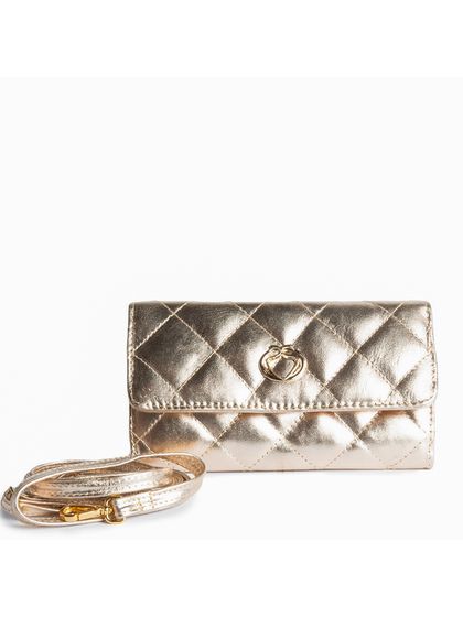 Bolsa Clutch 3 em 1 Dourada Couro com Alça Tiracol... - SAGIAN