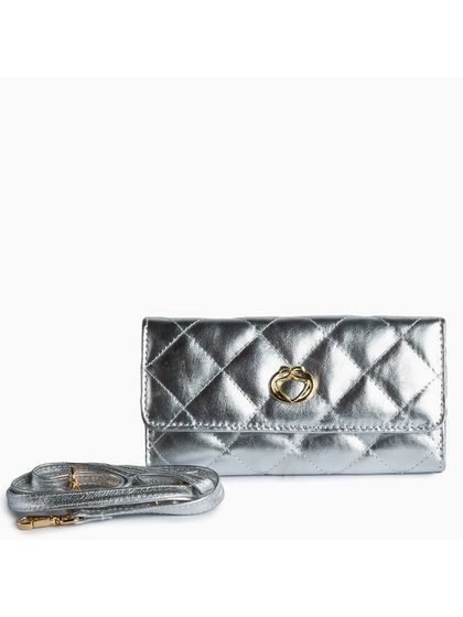 Bolsa Clutch 3 em 1 Prata Couro com Alça Tiracolo/... - SAGIAN