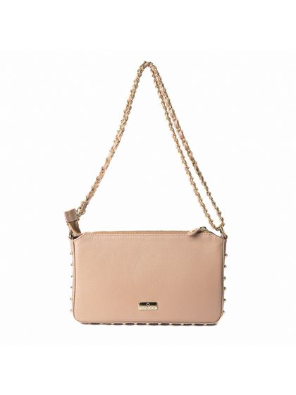 Bolsa Tiracolo Bege em Couro Spikes Pequena - SAGIAN