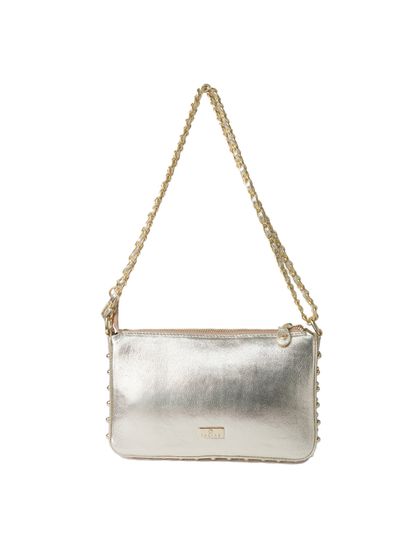 Bolsa Tiracolo Dourada em Couro Spikes Pequena - SAGIAN