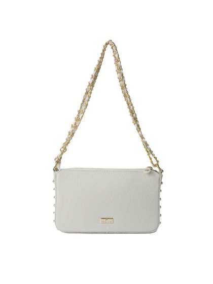 Bolsa Tiracolo Off White em Couro Spikes Pequena - SAGIAN