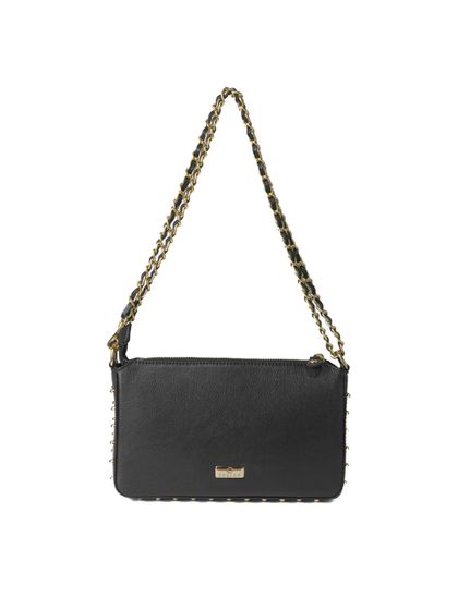 Bolsa Tiracolo Preta em Couro Spikes Pequena - SAGIAN