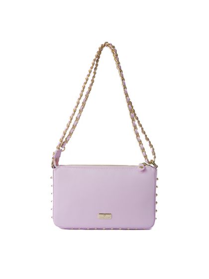 Bolsa Tiracolo Rosa Candy em Couro Spikes Pequena - SAGIAN