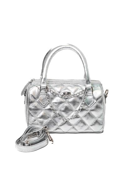 Bolsa Baú Prata Em Couro Pequena - SAGIAN