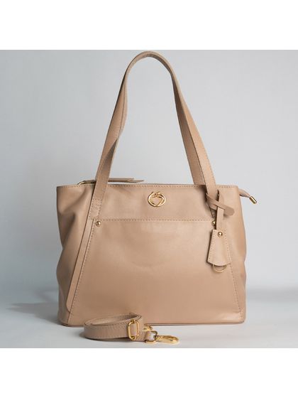 Bolsa Tiracolo Bege Couro Alça Removível Grande - SAGIAN