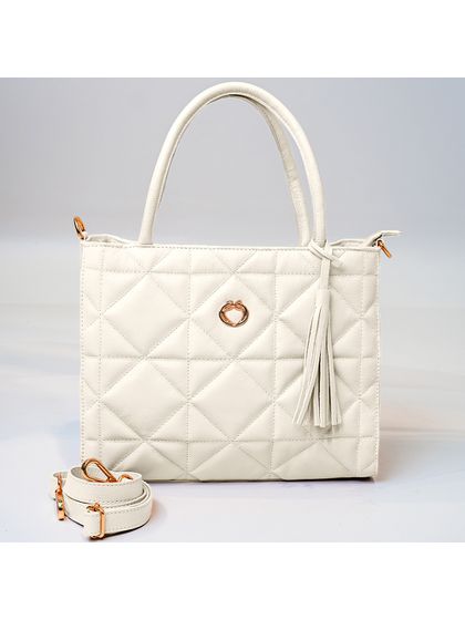 Bolsa Tote Off White Couro Metalassê - SAGIAN