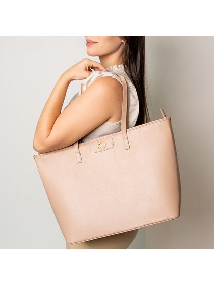 Bolsa Shopping Bege Couro Grande Aline - SAGIAN