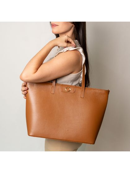 Bolsa Shopping Caramelo Couro Grande Aline - SAGIAN