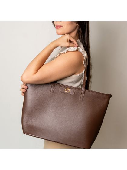 Bolsa Shopping Marrom Couro Grande Aline - SAGIAN