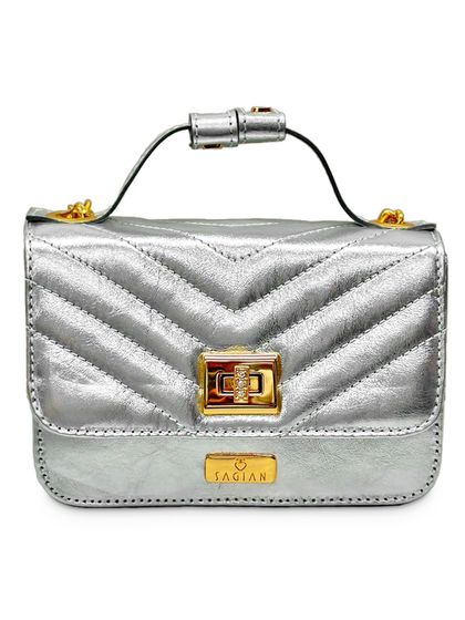 Bolsa Tiracolo Prata Débora Couro Pequena - SAGIAN
